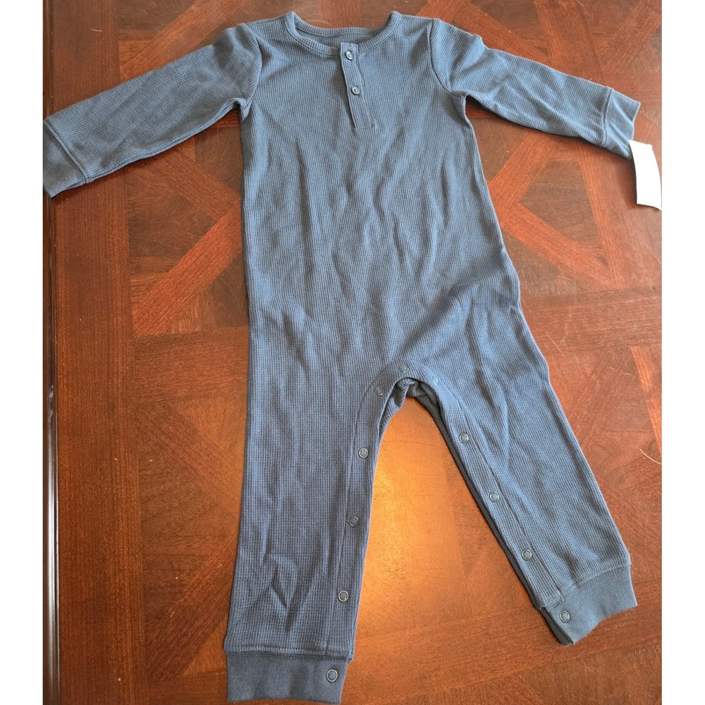 Carters Just One You 18M Slate Blue Waffle Knit Henley Thermal Romper NWT